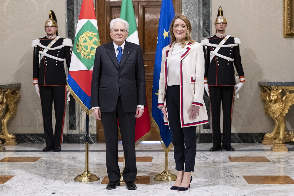 Presidente della Repubblica Sergio Mattarella con Roberta Metsola, presidente del Parlamento Europeo