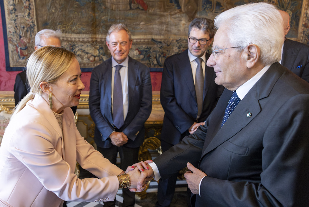 Presidente Sergio Mattarella con Giorgia Meloni, per riunione del Consiglio Supremo di Difesa