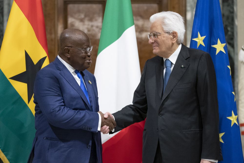 Il presidente Sergio Mattarella con Nana Addo Dankwa Akufo–Addo, presidente della Repubblica del Ghana