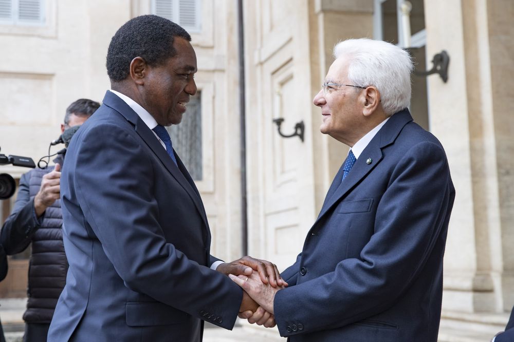 Presidente Sergio Mattarella con Hakainde Hichilema, presidente dello Zambia, in visita ufficiale