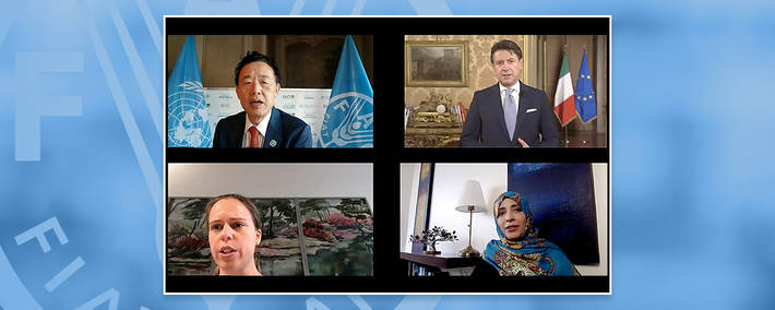 da sin.: Direttore Generale FAO QU Dongyu; Presidente Consiglio Giuseppe Conte; Premio Nobel Tawakkol Karman; Vice Primo Ministro Paesi Bassi Carola Schouten - Photo: ©FAO/Giulio Napolitano