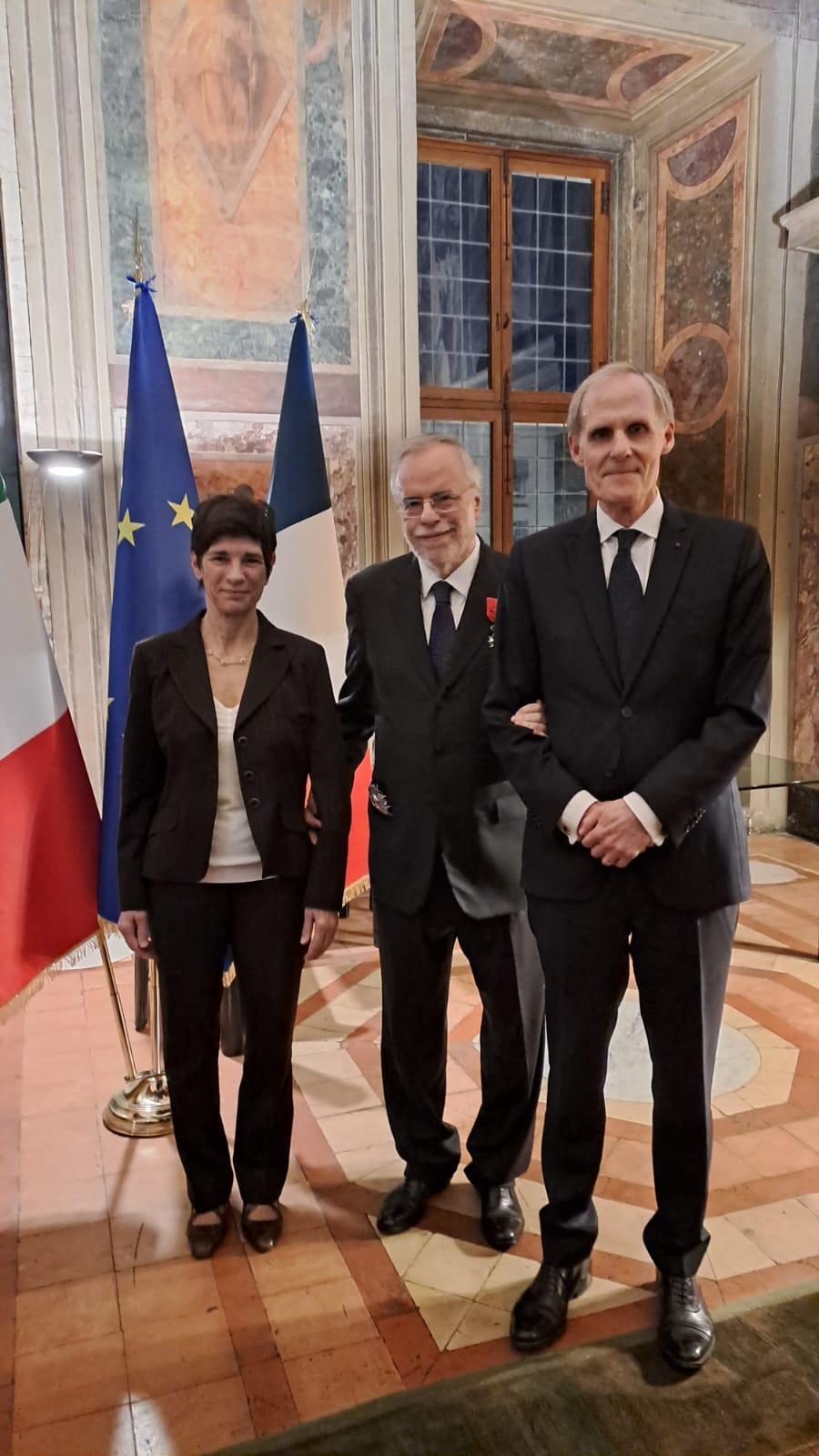 Nella foto allegata : Florence Mangin, Ambasciatrice di Francia presso la Santa Sede, Professore Andrea Riccardi, Christian Masset, Ambasciatore di Francia in Italia