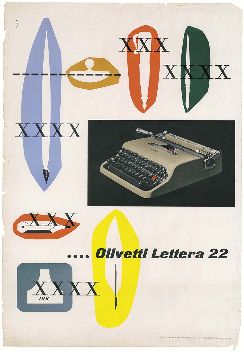 Manifesto pubblicitario di Giovanni Pintori per la Olivetti Lettera 22, 1950. © Associazione Archivio Storico Olivetti, Ivrea