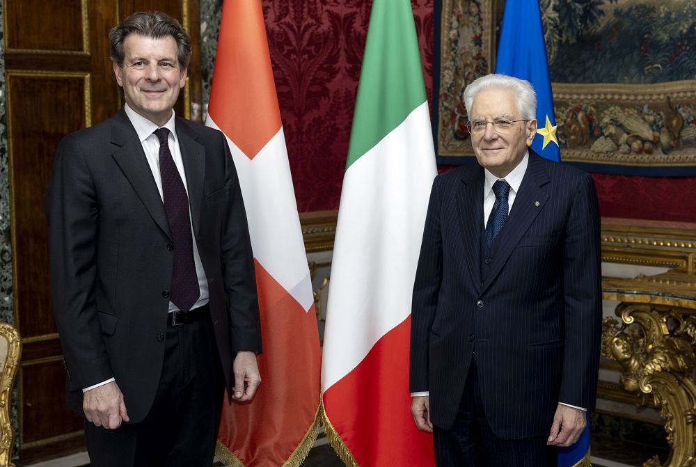 Presidente Sergio Mattarella con Roberto Balzaretti, nuovo Ambasciatore della Svizzera