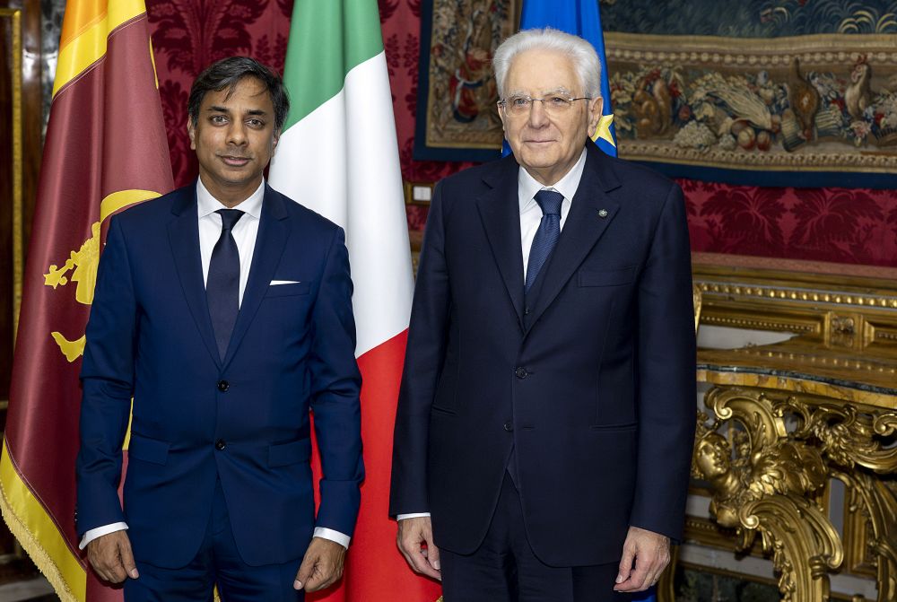 Presidente Sergio Mattarella con Satyajit Arjuna Rodrigo, ambasciatore dello Sri Lanka