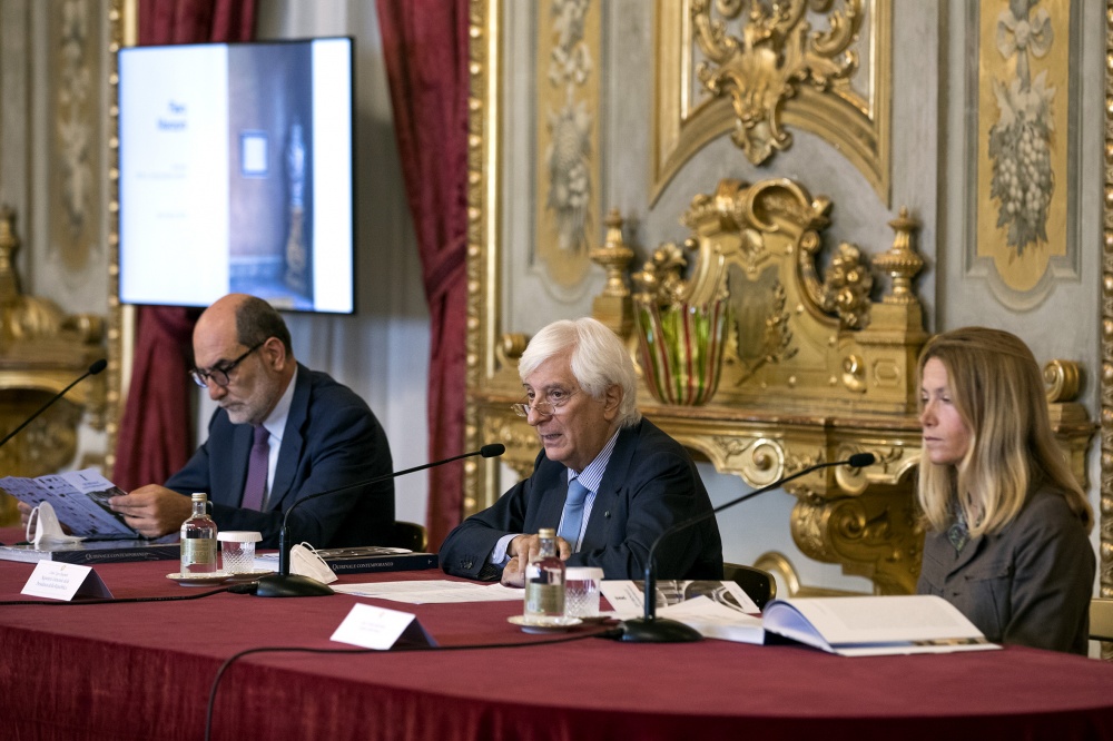 Il Segretario generale del Quirinale, Ugo Zampetti, il Consigliere per la Stampa Giovanni Grasso e la curatrice Renata Mazzantini