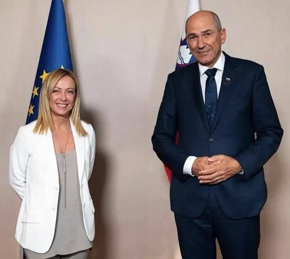 Presidente Giorgia Meloni e il primo ministro della Repubblica di Slovenia, Janez Jan&scaron;a (Foto: PCM)