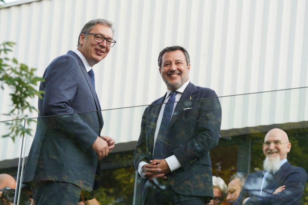 Presidente Serbia, Aleksandar Vučić, con vicepresidente del Consiglio Matteo Salvini - foto: Tanjug, Milos Milivojevic