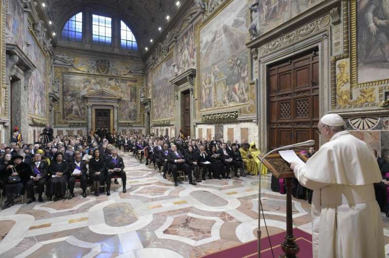 Papa Francesco nell'incontro con il Corpo Diplomatico del 2020 Foto: Vatican Media / ACI Group