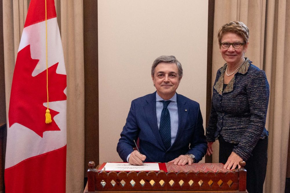 Canada: amb. Cattaneo con speaker del Senato, sen. Gagn&eacute; - foto: Ambasciata